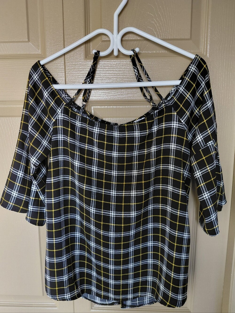Ardene Black White Yellow Plaid Top